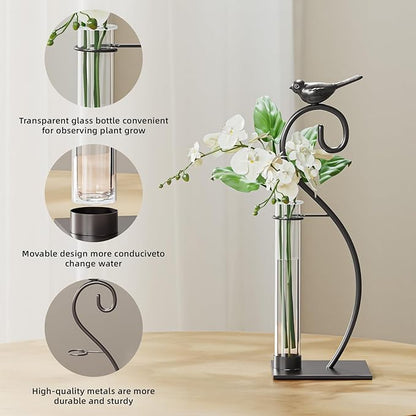 Marbrasse Plant Propagation Station, Plant Terrarium with Tubes Glass Vase, Desktop Glass Planter for Hydroponic, Plant Lover Gifts for Women Home Kitchen Office Garden Decor Terrarium Supplies