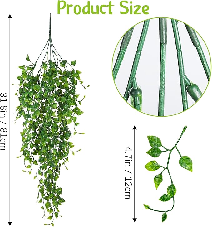 Hamiledyi Reptile Plants Tank Habitat Decorations 2 Pcs Artificial Leaves Habitat Decor with Suction Cup Fake Hanging Vines for Bearded Dragon, Leopard Gecko, Lizard, Chameleon, Snake