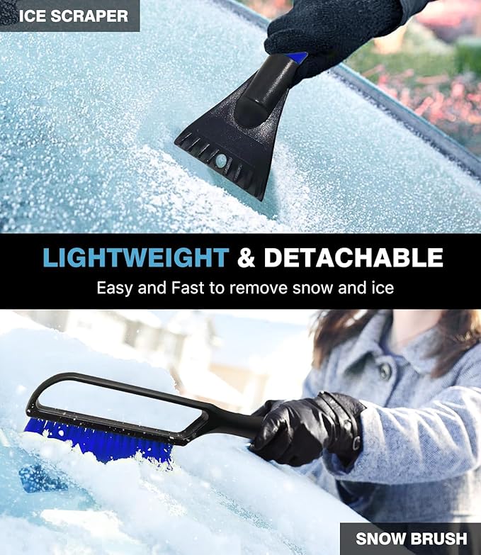 27" Snow Brush & Ice Scraper for Car Windshield, Detachable Snow Scrapers with Foam Grip for Cars, Trucks, SUVs