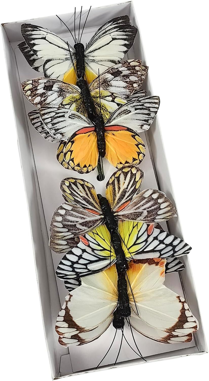 Cartanfill- Artificial Feather Simulation Butterfly Party Decoration Set, a Set of 12 Pieces with Clips, Used for Home Decoration in 12 Colors.… (D Wire)