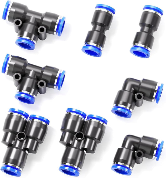 TAILONZ PNEUMATIC 6mm od Push to Connect Fittings Pneumatic Fittings Kit 2 Spliters+2 Elbows+2 tee+2 Straight (8 pcs)