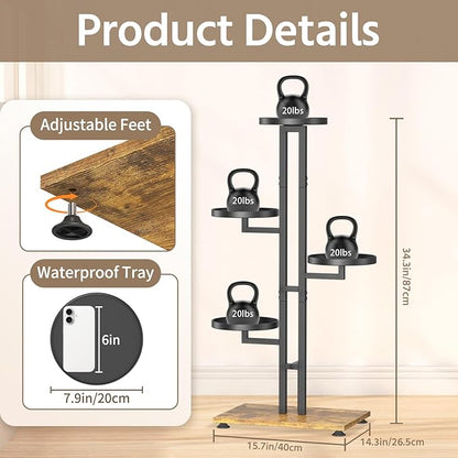 LASZOLA Black 4 Tiered Plant Stand Indoors Heavy Duty Metal Rack, Sturdy Multi Level Shleving Hold Flowers, Larger House Decorate Ladder for Planting Inside Tree Herb Cactus, Wooden Base, Space Saving