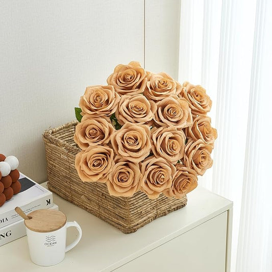 15pcs Fake Roses Artificial Silk Flowers Faux Rose Flower Long Stems Bouquet for Arrangement Wedding Centerpiece Party Home Kitchen Decor