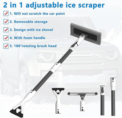 47.3" Ice Scrapers for Car Windshield, EVA Foam Snow Brush for Car, Heavy Duty Snow Broom & Squeegee with 180° Pivoting Head, Scratch-Free Extendable Snow Pusher for Car, SUV, Truck