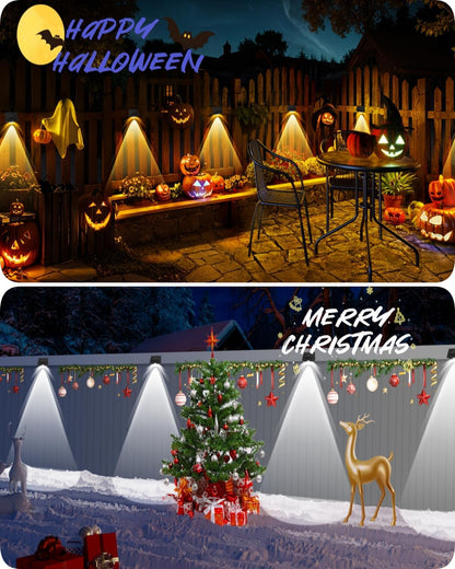 Solar Fence Lights Outdoor Waterproof High Brightness LED Spot Lens Deck Lights 7 Mode Warm & Cool White RGB Solar Powered Wall Light Decor for Christmas Outside Patio Step Backyard Rail - 12 Pack