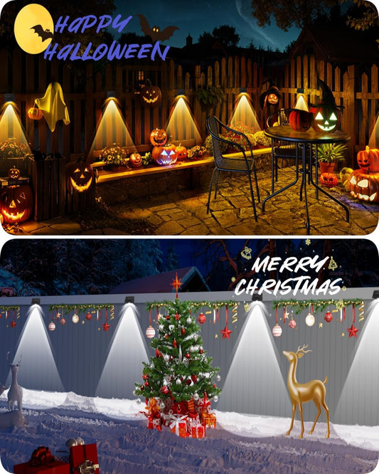 Solar Fence Lights Outdoor Waterproof High Brightness LED Spot Lens Deck Lights 7 Mode Warm & Cool White RGB Solar Powered Wall Light Decor for Christmas Outside Patio Step Backyard Rail - 12 Pack