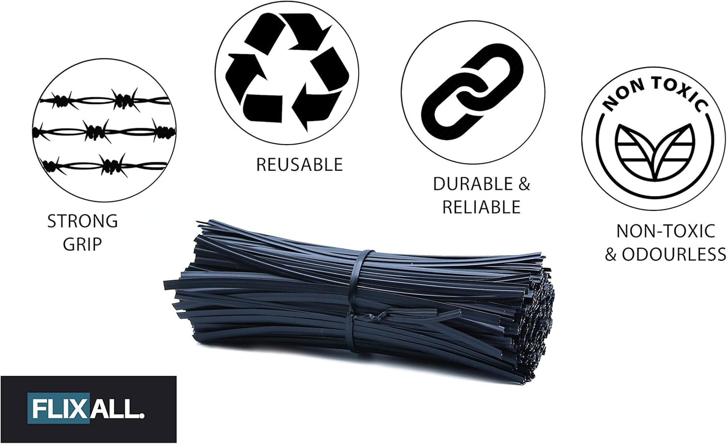 5 inches Twist Ties Pack of 250 - Premium Quality Reusable Black Plastic Coated Ties for Household and Office use