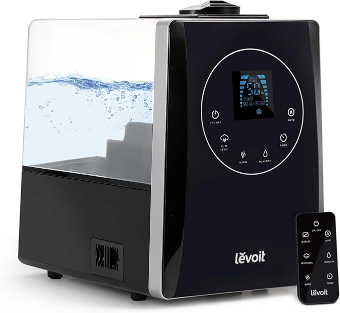 LEVOIT LV600HH 6L Warm and Cool Mist Ultrasonic Humidifier, Rapid Humidification for Bedroom Large Room, Essential Oil Diffuser, Humidity Setting with Built-in Sensor, Auto Mode, Timer, Remote Control