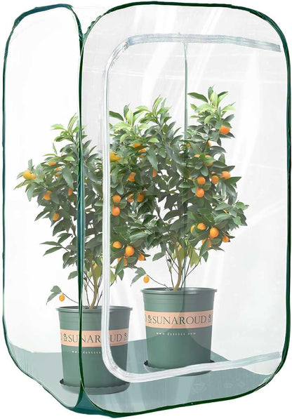 Plant Mini Greenhouse Pop up Frost Protection Enclosure PVC Clear Plant Covers with Roll-up Zipper Entry Doors, Indoor and Outdoor Gardens Protecting Plant from Cold Frost (PVC, 23x23x35in)