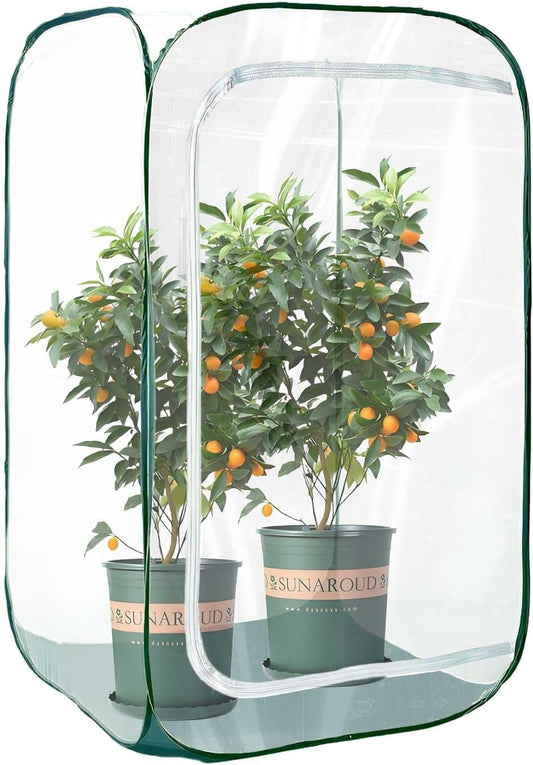 Plant Mini Greenhouse Pop up Frost Protection Enclosure PVC Clear Plant Covers with Roll-up Zipper Entry Doors, Indoor and Outdoor Gardens Protecting Plant from Cold Frost (PVC, 23x23x35in)