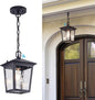 Outdoor Pendant Light, Black Outdoor Porch Light fixtures with Dusk to Dawn Sensor, Exterior Hanging Lantern Height Adjustable Outside Chandelier with Water Glass for House Patio Garage