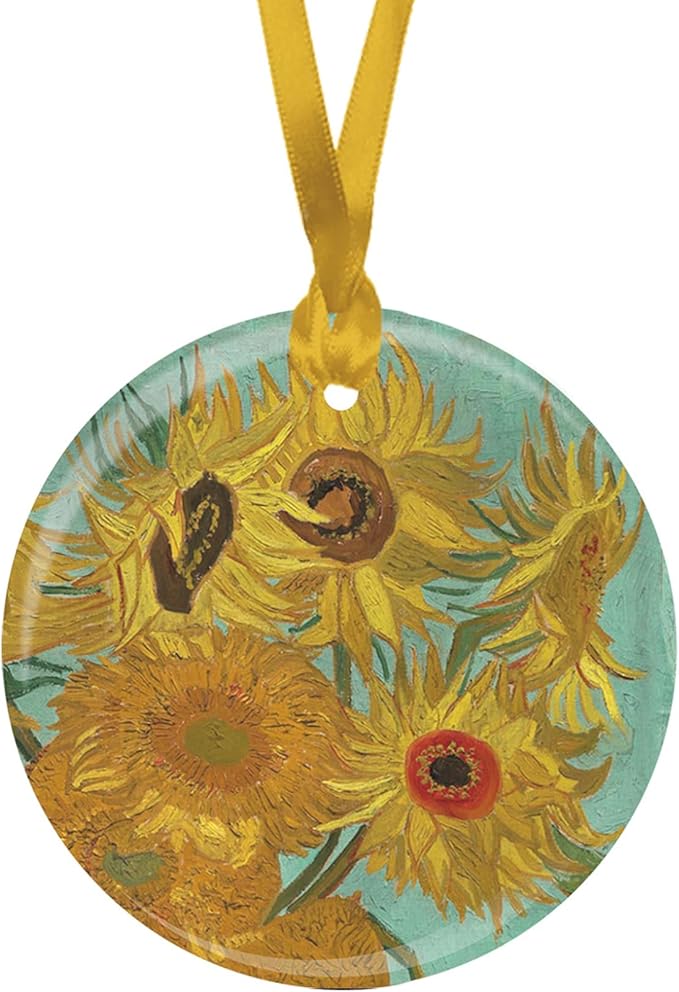 Christmas Tree Ornament, Porcelain Van Gogh Sunflowers fine Art Keepsake Ornament by RainCaper