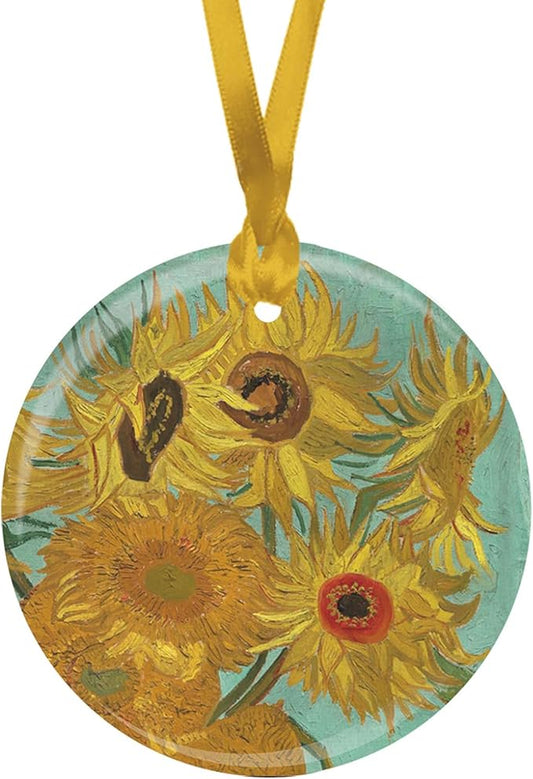 Christmas Tree Ornament, Porcelain Van Gogh Sunflowers fine Art Keepsake Ornament by RainCaper