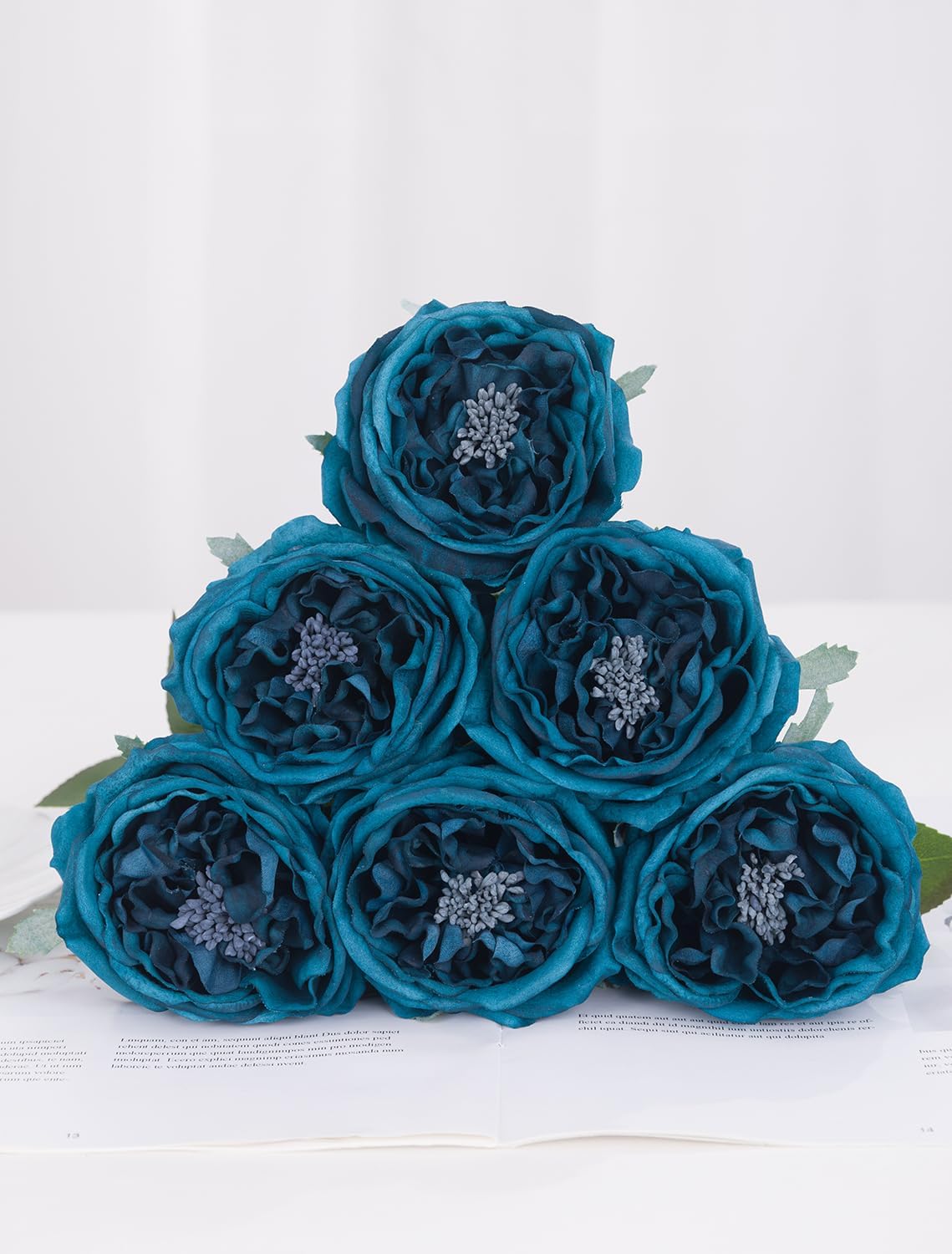 DuHouse 5Pcs Silk Roses Fake White Roses with Stems Real Touch Rose Artificial Flowers for Arrangement Wedding Party Home Decoration(Peacock Blue)