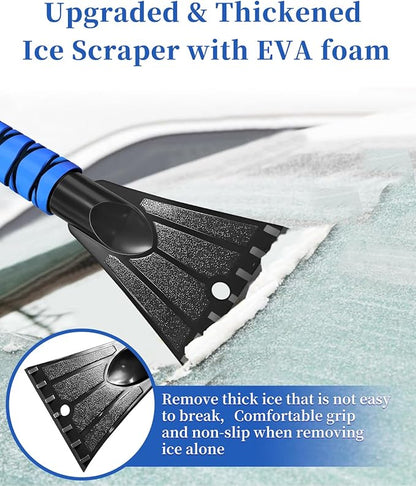 Ice Scraper Brush for Car Windshield Window, 26'' to 33'' Aluminum Extendable Snow Brush for Car Window with Foam Grip and 360° Pivoting, Soft Broom Head for Car Vehicle Accessories