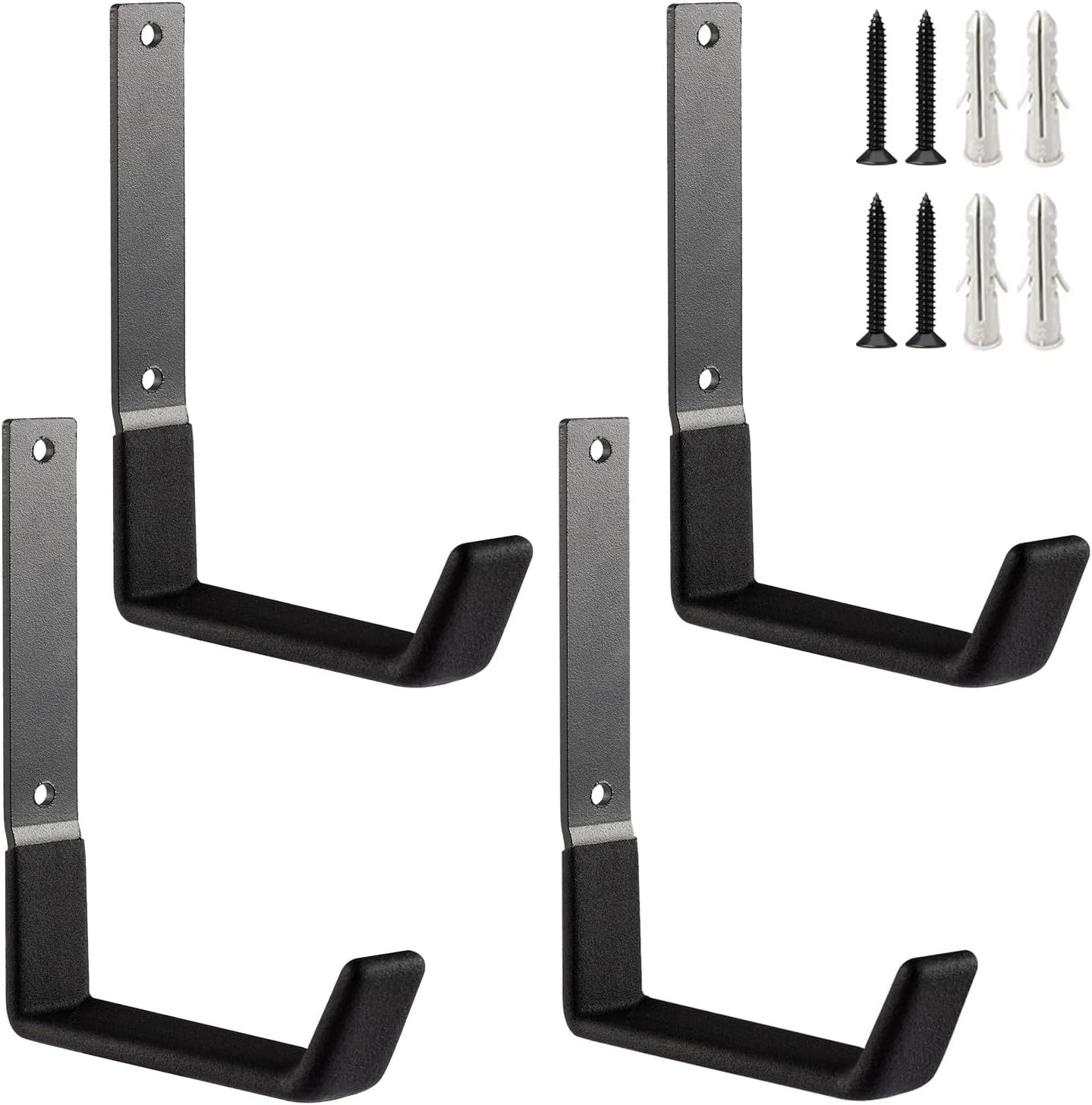 Heavy Duty Steel Hooks - Wall Mount Utility Hooks for Garage & Garden, Hose Hanger & U Hooks (4, Large)