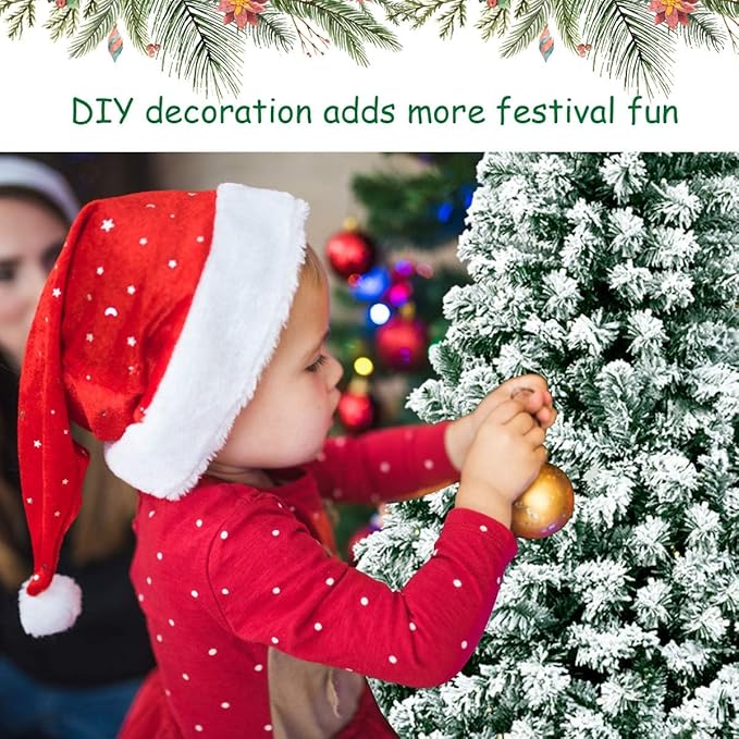 HAPPYGRILL 7.5FT Pre-lit Artificial Christmas Tree Hinged Snow Flocked Christmas Pine Tree with Solid Metal Stand Flexible Branches Traditional Festival Decoration Tree