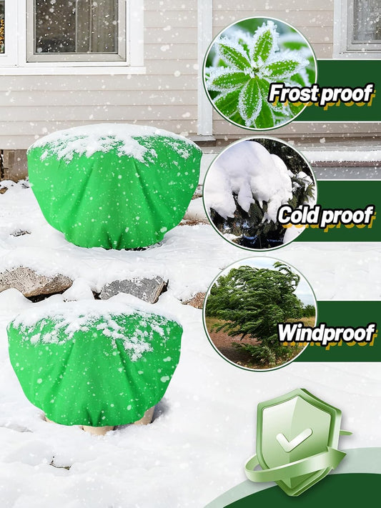 ANPHSIN 12 Pcs Plant Covers Freeze Protection - 19.6in x 39.3in Winter Shrub Plant Protection Bags, Frost Blankets Cloths with Drawstring for Outdoor Garden Rose Bush Plants, Green
