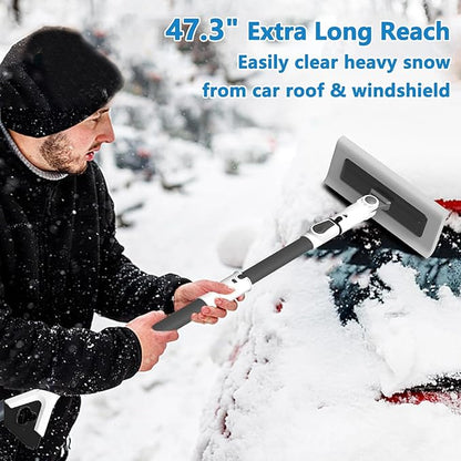 47.3" Ice Scrapers for Car Windshield, EVA Foam Snow Brush for Car, Heavy Duty Snow Broom & Squeegee with 180° Pivoting Head, Scratch-Free Extendable Snow Pusher for Car, SUV, Truck
