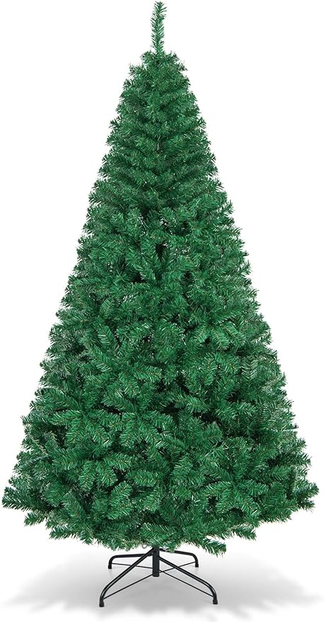HAPPYGRILL 7 FT Unlit Artificial Christmas Tree, Luxuriant Verdant Realistic Xmas Tree with 950 PVC Branch Tips & Folding Metal Stand, Unlit Pine Tree for Festival Party