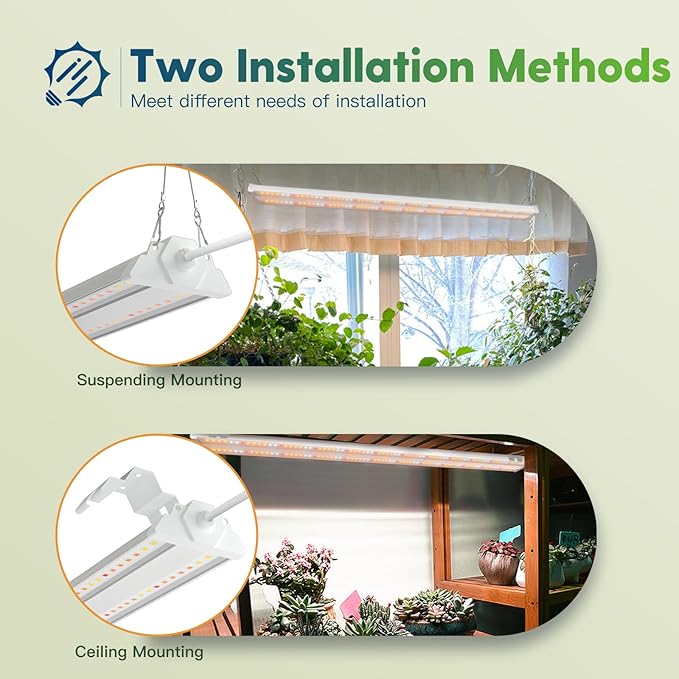 FREELICHT 6 Pack 4ft LED Grow Light, 60W (350W Equivalent), Sunlike Full Spectrum Integrated Plant Light for Hydroponic Indoor Plant Succulent Seedling Veg and Flower, Plug in with On/Off Switch