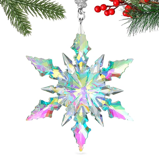 Luxury Crystal Christmas Snowflake Ornaments Christmas Tree Hanging Decorations Gifts for Women Girls Family Friends (Multicolor)