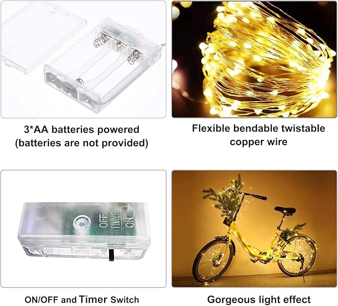 Upgraded 4 Pack 33Ft 100 LED Fairy Lights Battery Operated with Timer, Waterproof LED String Lights Outdoor Indoor, Battery Twinkle Lights for Christmas, Bedroom, Classroom, Parties, Wedding, Decor