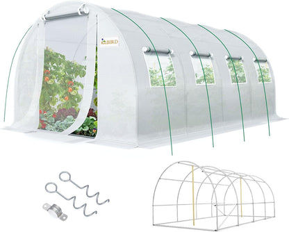 KING BIRD Premium 20x10x6.6FT Greenhouse for Outdoors, Large Walk-in Heavy Duty Galvanized Steel Frame, Mesh Door Screen Window Upgraded Zipper Tunnel Hoop for Garden Plant Winter, White