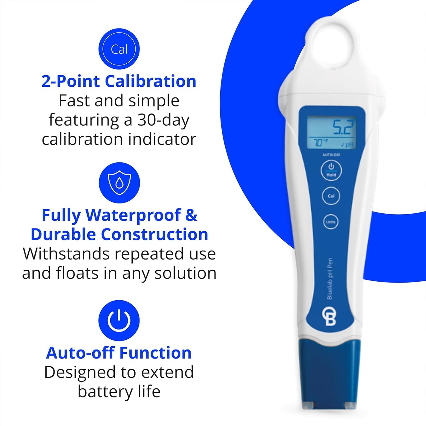 Bluelab pH Pen Meter and Probe Care Kit pH with Calibration Supplies, Storage Solution & Brush, Reliable Digital Tester for pH, Temperature in Growing Solutions, Optimal Plant Health and Yield
