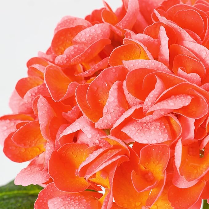 Nubry 22.44In Orange Hydrangea Artificial Flowers,4Pcs Latex Faux Real Touch Large Hydrangea Flowers with Long Stems & Leaves for Home Office Decor Wedding Party Arrangements(Orange)