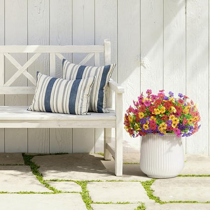 Lifewit Artificial Flowers for Outdoor Indoor, 12 Bundles Plastic Fake Flowers Daisy with Eucalyptus Leaves for Home Garden Decor, Porch, Window Box(Mix for Fuchsia Purple Yellow Red)