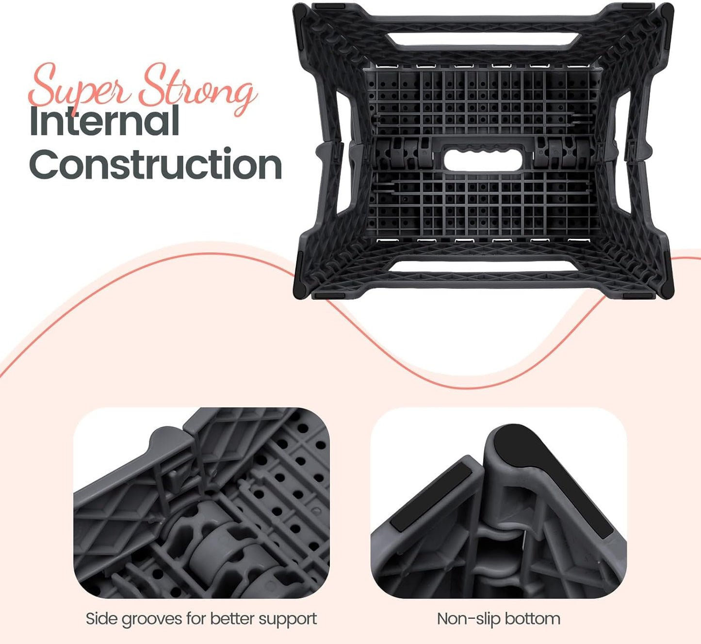 Delxo Folding Step Stool 9 Inch,Non-Slip Foldable Stools for Kids & Adults Up to 300 LBS,Kitchen Collapsible Fold Up Stepping Stool with Dotted 1 Pack,Gray