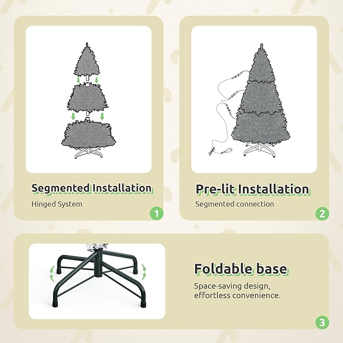 GOOBED 9FT Pre-Lit Flocked Spruce Christmas Tree with 820 Lights & 1818 Tips, Pre-Decorated Mountain Pine Layered Spruce Christmas Tree w/Remote, 11 Modes & 3 Timers for Home, Porch & Holiday Decor
