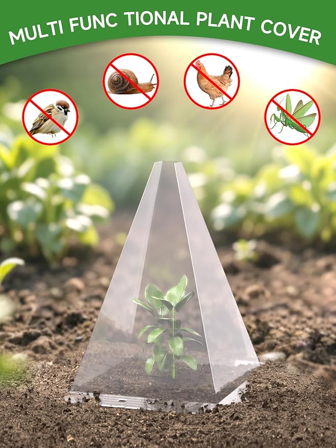 40 Pack Garden Cloches for Plants - Clear Reusable Plastic Seedling Covers with 80 Metal Stakes - Mini Greenhouse Plant Bell Covers for Frost, Sun, Pests Protection(7.8" x 11")