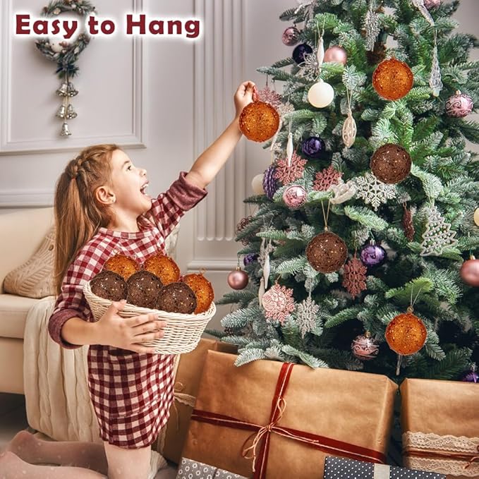 3.15" Large Christmas Balls Ornaments 6 Pcs Shatterproof Big Orange Christmas Ornaments for Xmas Tree Bulk Glitter Big Xmas Tree Ornament for Trees Halloween Holiday Wedding Party Decoration