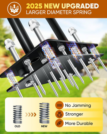 Saker Lawn Aerator Tool, Lawn Aerator with 15 Iron Spikes, Automatic Leaf and Dirt Cleaning with Spring-Loaded Design, Metal Manual Aerator for Loosening Soil Aerating Patio, Yard, Garden Black