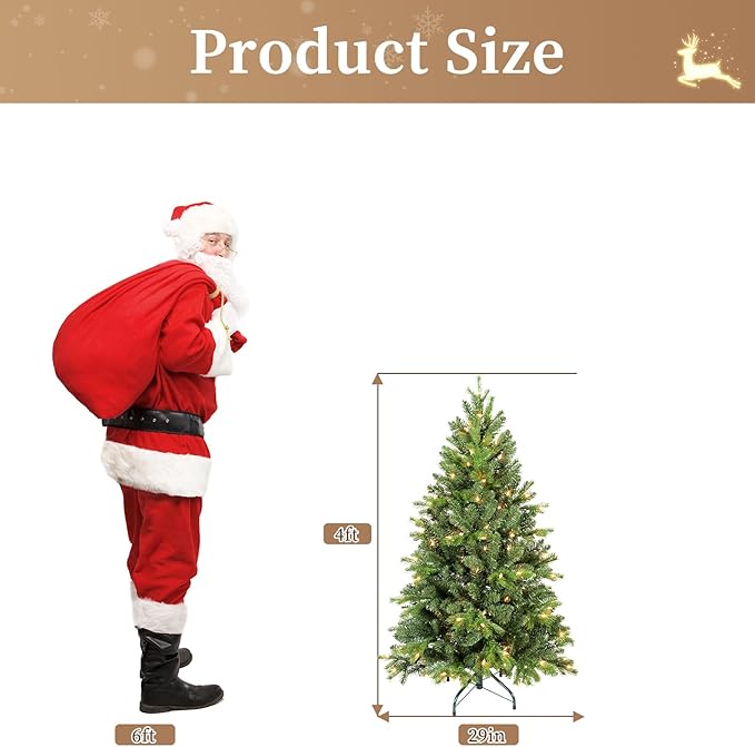 4ft Prelit Artificial Christmas Tree with Lights,North Valley Spruce Xmas Tree Indoor Outdoor Decor for Home Holiday, Easy to Assemble