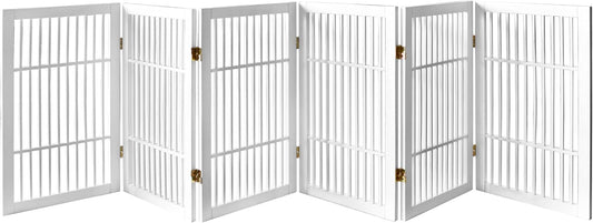 Pet Dog Gate Strong and Durable Freestanding Folding Acacia Hardwood Portable Wooden Fence Indoors or Outdoors by Urnporium (White Pet Gate, 6 Panel 30" Tall)