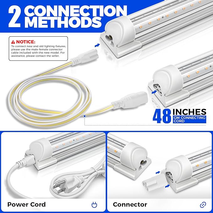 Barrina T8 Plant Light, 144W(6 x 24W), 800W Equivalent, 2FT Super Bright, Full Spectrum, led Grow Light, Integrated Growing Lamp Fixture, for Indoor Plants, 6-Pack