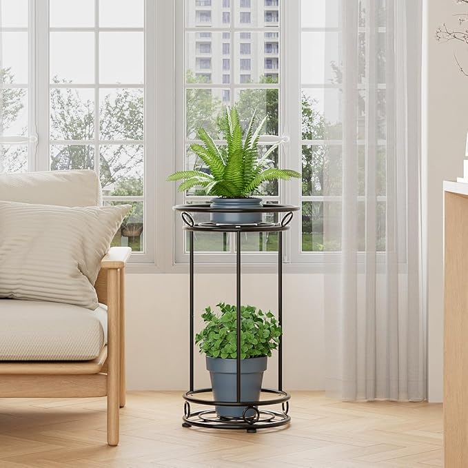 Plant Stand Indoor Outdoor - Metal Planter Holder Shelf Tall Tiered Flower Pot Display Organizer Rack for Garden, Patio, Living Room, Bathroom, Office (Black)