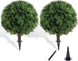 Set of 2 Artificial Boxwood Ball Trees for Outdoor with Spike, UV Resistant Faux Topiary Ball, Fake Plants Greenery Round Shrubs Bushes for Entryway Front Porch Decor