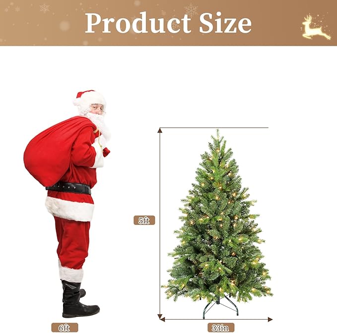 5ft Prelit Artificial Christmas Tree with Lights,North Valley Spruce Xmas Tree Indoor Outdoor Decor for Home Holiday, Easy to Assemble