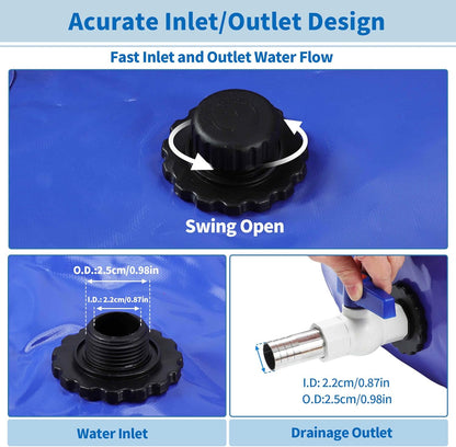 240 L/63.4 gal Water Storage Bladder Container Large Capacity Foldable Portable Water Tank Urgency Water Bladder Soft Water Bag RV Camping Garden Watering Field Irrigation 1000D