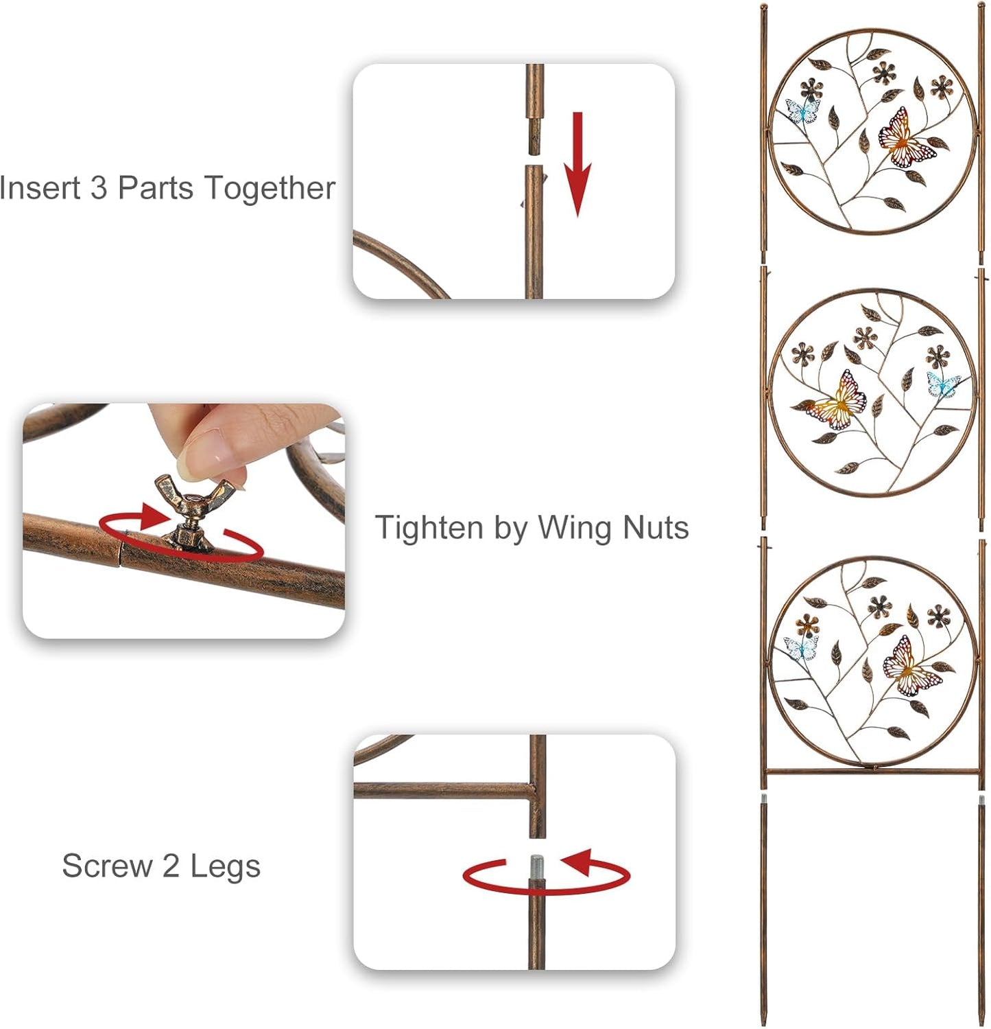 Set of 2 Butterfly Metal Garden Trellis for Climbing Plants, Decorative Vegetables Flowers Vine Trellis for Outdoor Patio 55'' H x 12.4'' W