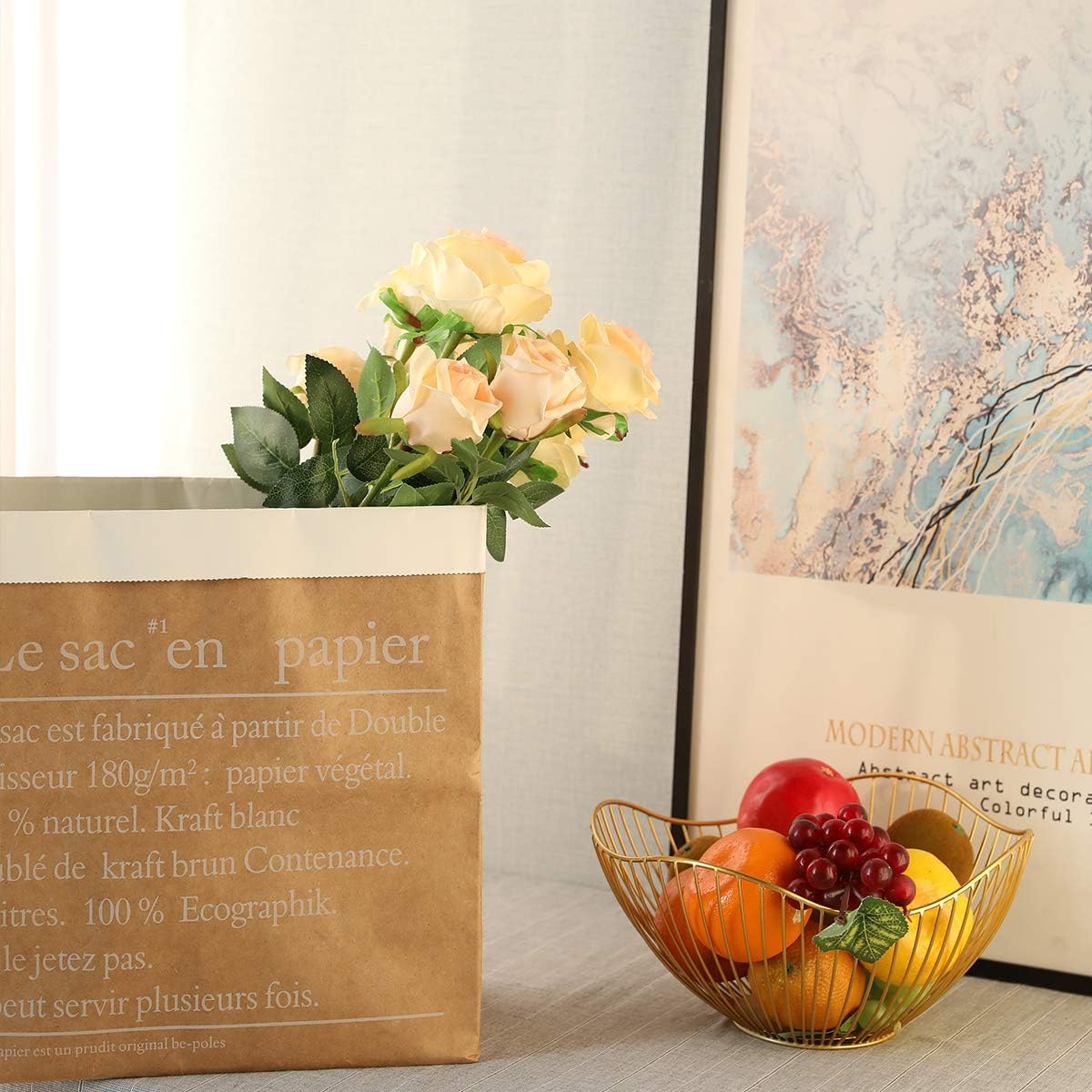 Hawesome FLORRALIA 12PCS Artificial Silk Flowers Realistic Roses Bouquet Long Stem for Home Wedding Decoration Party (Champagne 1)