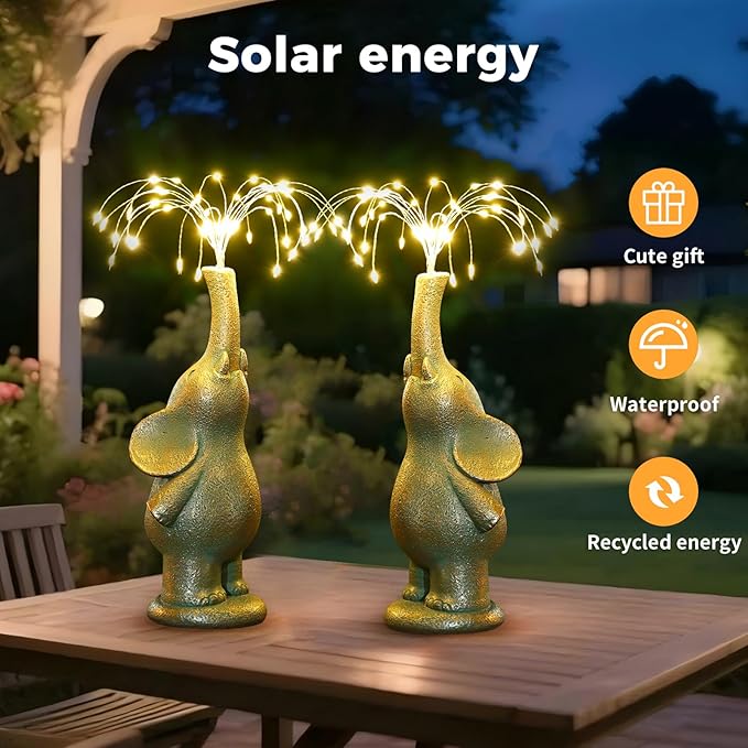Elephant Statue Outdoor Solar Lights Garden Sculpture, 60 LED Chips Birthday Gift Women,Mothers,and Elders. Ornamental Piece for Balconies, Gardens, patios, courtyards, and lawns