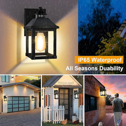 Solar Sconce Lights Outdoor Wall Mount Solar Porch Light Exterior Waterproof with 3 Lighting Modes and Motion Sensor 3000K Dusk to Dawn Wall Lantern for Garage Front Door Home Barn Shed House 1Pack