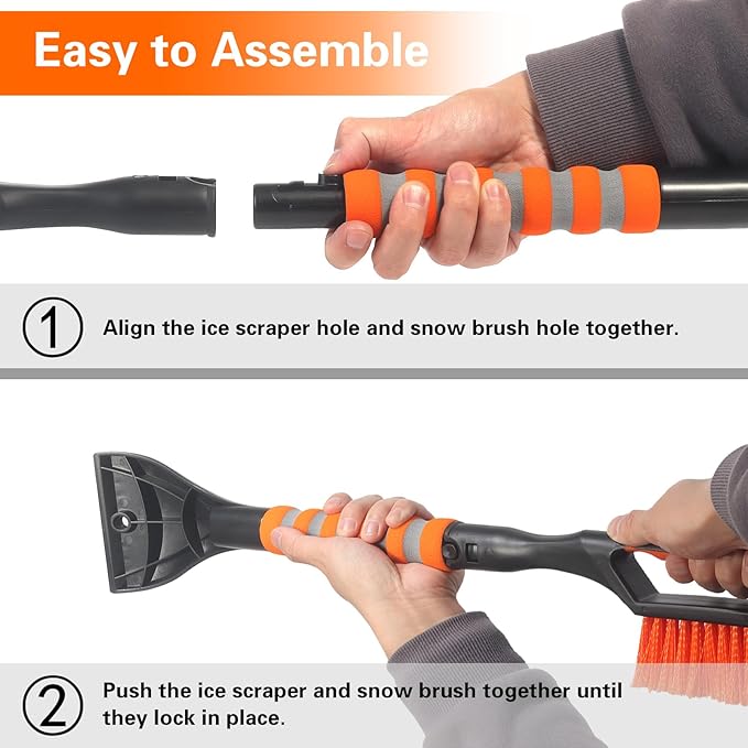 Snow Brush and Ice Scraper for Car Windshield,26.4" Window Scraper Deicer for Car SUV and Truck,Ice Scrapers and Brushes 2 in 1,Winter Car Automotive Exterior Accessories(1Pack Orange)