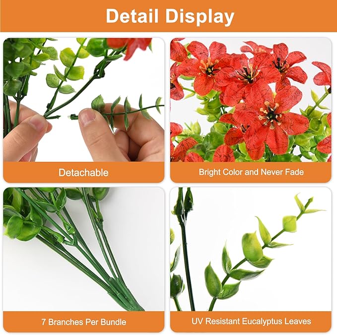 Artificial Flowers for Outdoors, 12 Bundles Multicolor Faux Silk Flower Spring Summer Decoration, Artificial Plants Fake Outdoor Flowers UV Resistant No Fade for Home Planter Porch Patio Yard Decor