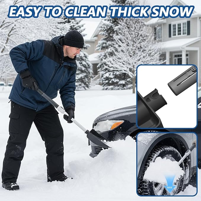 Extra Long 61.5" Ice Scrapers for Car Windshield, Extendable Snow Shovel and Snow Brush for Trucks with 180° Pivoting Brush Head, Portable Winter Snows Removal Tools for Trucks Cars SUVs Vehicle